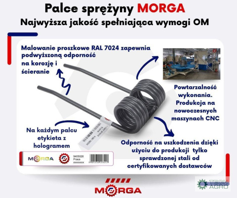 Palec przetrząsarka Deutz-Fahr Pottinger prawy 06580391 malowane proszkowo MORGA