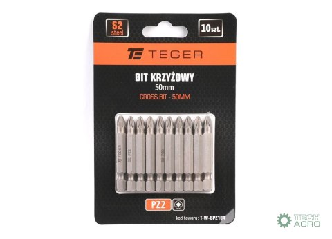 Bit krzyżowy PZ 50 mm/PZ2 (ZESTAW 10 SZT) / TEGER Bit krzyżowy PZ 50 mm/PZ2 (ZESTAW 10 SZT) / TEGER