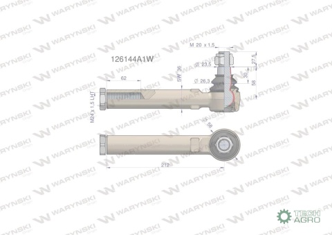 Przegub kierowniczy 212mm- M24x1,5L 126144A1 WARYŃSKI Przegub kierowniczy 212mm- M24x1,5L 126144A1 WARYŃSKI
