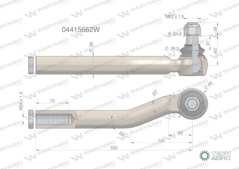 Przegub kierowniczy prawy M24x1.5 04415662 WARYŃSKI Przegub kierowniczy prawy M24x1.5 04415662 WARYŃSKI