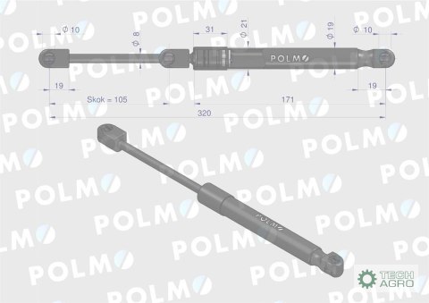 Siłownik maski silnika L max. 320mm 04416543P DEUTZ POLMO Siłownik maski silnika L max. 320mm 04416543P DEUTZ POLMO