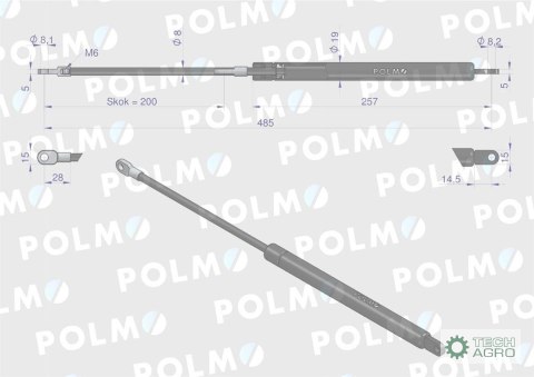 Siłownik maski silnika L max. 485mm AL57948P JOHN DEERE POLMO Siłownik maski silnika L max. 485mm AL57948P JOHN DEERE POLMO