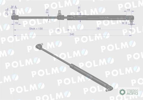 Siłownik szyby przedniej L max. 340mm 65499072 DIETEG POLMO Siłownik szyby przedniej L max. 340mm 65499072 DIETEG POLMO