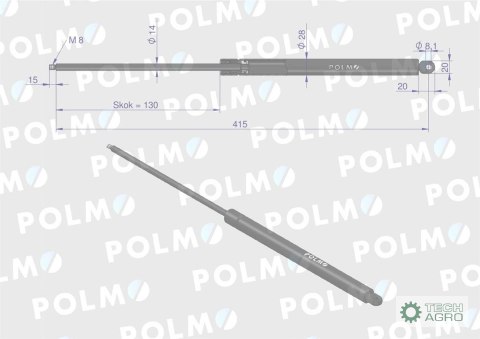 Siłownik szyby przedniej L max. 415mm F182800200210P FENDT POLMO Siłownik szyby przedniej L max. 415mm F182800200210P FENDT POLMO
