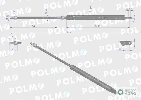 Siłownik szyby tylnej L max. 615mm 65421001 1-99-976-005 STEYR POLMO Siłownik szyby tylnej L max. 615mm 65421001 1-99-976-005 STEYR POLMO