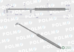 Siłownik tylnej szyby drzwi L max. 498mm 3221531R0P JOHN DEERE CASE IH POLMO