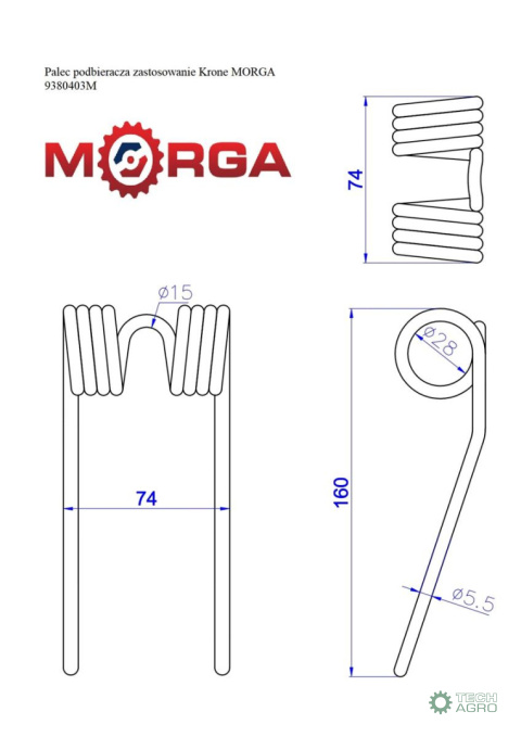 Palec podbieracza Krone 9380403 malowane proszkowo MORGA Palec podbieracza Krone 9380403 malowane proszkowo MORGA