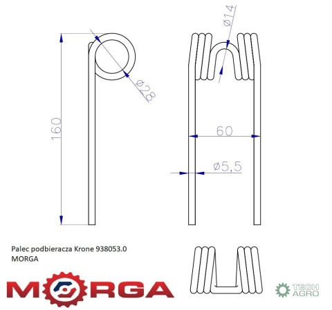 Palec podbieracza Krone 938053.0 malowany proszkowo MORGA Palec podbieracza Krone 938053.0 malowany proszkowo MORGA