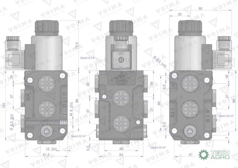 Dzielnik. zawór. elektrozawór kierunkowy elektromagnetyczny kontroli (DVS6/50L) (24V DC) 6/2 G1/2 50L VOIMA Dzielnik. zawór. elektrozawór kierunkowy elektromagnetyczny kontroli (DVS6/50L) (24V DC) 6/2 G1/2 50L VOIMA