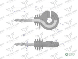 Izolator okrągły z wkrętem fi 5 do drewna z zatopionym trzpieniem wygiętym ROYAL FARM (sprzedawane po 25 szt)