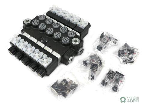 Rozdzielacz hydrauliczny 5-sekcyjny sterowany elektrycznie 12V 40L VOIMA Rozdzielacz hydrauliczny 5-sekcyjny sterowany elektrycznie 12V 40L VOIMA