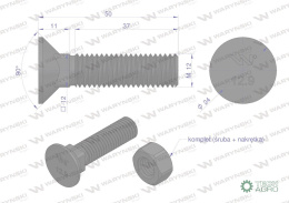 Śruba kpl. płużna podsadzana D 608 M12x50 mm kl.12.9 zastosowanie ząb SX Waryński ( sprzedawane po 25 )