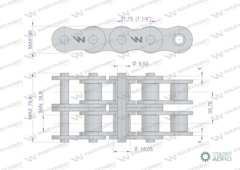 Łańcuch rolkowy wzmocniony 20A-2 ANSI A 100 (R2 1.1/4) 5 m Waryński Łańcuch rolkowy wzmocniony 20A-2 ANSI A 100 (R2 1.1/4) 5 m Waryński