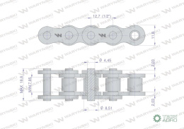 Łańcuch rolkowy wzmocniony przemysłowy 08BH-1 (R1 1/2) 2.5 m Waryński