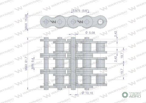 Łańcuch rolkowy wzmocniony przemysłowy 10AH-3 ANSI A 50H (R3 5/8) 5 m Waryński