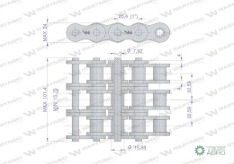 Łańcuch rolkowy wzmocniony przemysłowy 16AH-3 ANSI A 80H (R3 1) 5 m Waryński