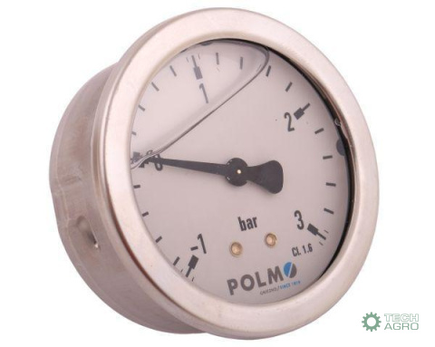 Manowakuometr glicerynowy M63 (-1 do 3 bar) tylne przyłącze G1/4 POLMO Manowakuometr glicerynowy M63 (-1 do 3 bar) tylne przyłącze G1/4 POLMO