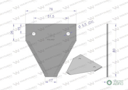 Nóż żniwny 80x76x2mm otwór 5.5 zastosowanie 614670.0 Claas WARYŃSKI ( sprzedawane po 25 )