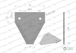 Nóż żniwny 82x76x3mm otwór 6.3 zastosowanie D44103700N Claas Massey Ferguson WARYŃSKI ( sprzedawane po 25 )