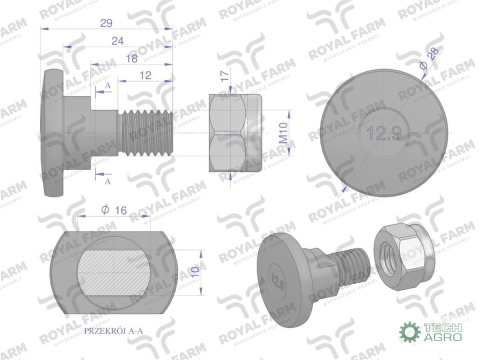 Śruba nożyka kpl. M10x29 ROYAL FARM Śruba nożyka kpl. M10x29 ROYAL FARM