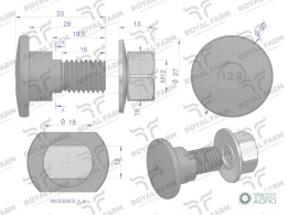 Śruba nożyka kpl. M12x33 zastosowanie Kuhn ROYAL FARM