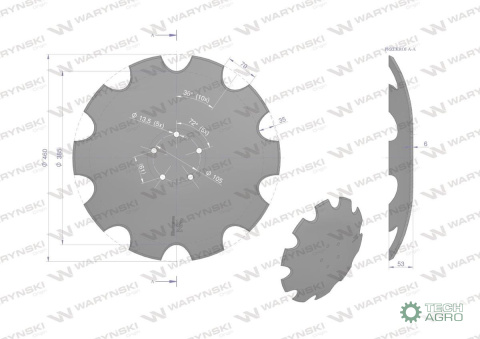 Talerz uzębiony Z-10 fi 460 mocowanie 5 / 105mm grubość 6mm zastosowanie Horsch Farmet stal borowa Waryński 28071304 3002223 30 Talerz uzębiony Z-10 fi 460 mocowanie 5 / 105mm grubość 6mm zastosowanie Horsch Farmet stal borowa Waryński 28071304 3002223 30