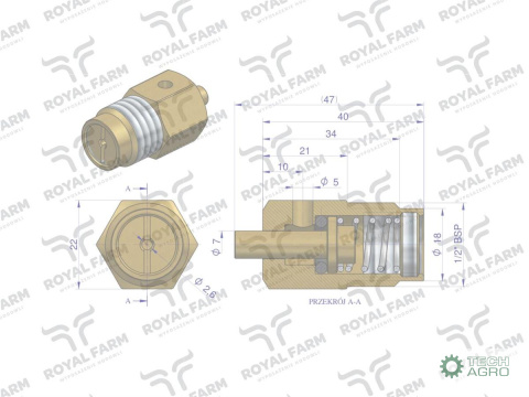 Zawór kompletny poidła RF-20908105 ROYAL FARM ( sprzedawane po 5 ) Zawór kompletny poidła RF-20908105 ROYAL FARM ( sprzedawane po 5 )