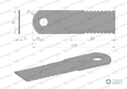 Nóż obrotowy rozdrabniacz słomy sieczkarnia 173x50x3mm otwór 18 zastosowanie 065294 525100 Claas WARYŃSKI ( sprzedawane po 25 )