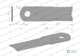 Nóż obrotowy rozdrabniacz słomy sieczkarnia 175x50x4.5mm otwór 20 zastosowanie HF44443 52900027 New Holland WARYŃSKI ( sprzedaw