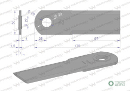 Nóż obrotowy rozdrabniacz słomy sieczkarnia 175x50x4mm otwór 20 zastosowanie 7558740 Claas WARYŃSKI ( sprzedawane po 25 )