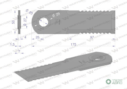 Nóż obrotowy rozdrabniacz słomy sieczkarnia 175x50x4mm otwór 20 zastosowanie 7558750 Claas WARYŃSKI ( sprzedawane po 25 )