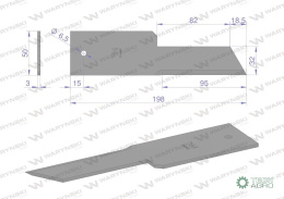 Nóż stały rozdrabniacz słomy sieczkarnia 198x50x3mm otwór 6.5 zastosowanie Z59020 280900Z John Deere WARYŃSKI ( sprzedawane po 