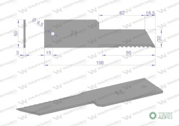 Nóż stały rozdrabniacz słomy sieczkarnia 198x50x3mm otwór 6.5 zastosowanie Z59033 280910Z John Deere WARYŃSKI ( sprzedawane po 