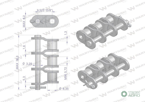 Półogniwo łańcucha P06B-3 (R3 3/8) Waryński ( sprzedawane po 5 )