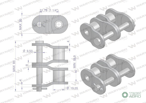 Półogniwo łańcucha wzmocnione P20A-2 ANSI A 100 (R2 1.1/4) Waryński ( sprzedawane po 3 ) Półogniwo łańcucha wzmocnione P20A-2 ANSI A 100 (R2 1.1/4) Waryński ( sprzedawane po 3 )