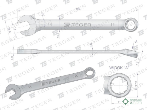 Klucz płasko-oczkowy 11 mm / TEGER Klucz płasko-oczkowy 11 mm / TEGER