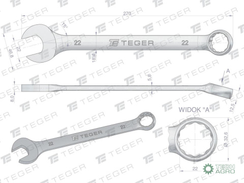 Klucz płasko-oczkowy 22 mm / TEGER Klucz płasko-oczkowy 22 mm / TEGER