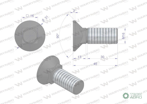 Śruba kpl. płużna podsadzana D 608 M16x45 mm kl.10.9 Waryński ( sprzedawane po 10 ) Śruba kpl. płużna podsadzana D 608 M16x45 mm kl.10.9 Waryński ( sprzedawane po 10 )