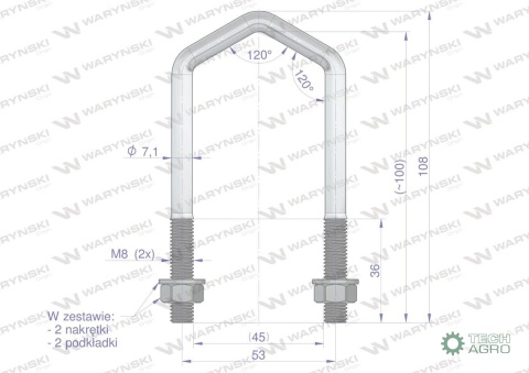 Jarzmo, Cybant Romb, M8 45x100,3043100070, 30520004, Waryński