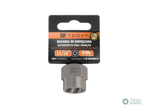 Nasadka do odkręcania uszkodzonych śrubi nakrętek, 11/16" - kute/ stal Cr-Mo, Teger Nasadka do odkręcania uszkodzonych śrubi nakrętek, 11/16" - kute/ stal Cr-Mo, Teger