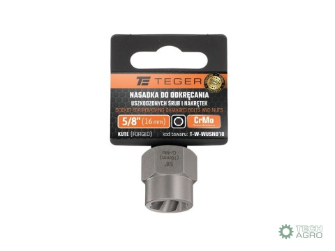 Nasadka do odkręcania uszkodzonych śrubi nakrętek, 5/8" (16mm) - kute/ stal Cr-Mo, Teger Nasadka do odkręcania uszkodzonych śrubi nakrętek, 5/8" (16mm) - kute/ stal Cr-Mo, Teger