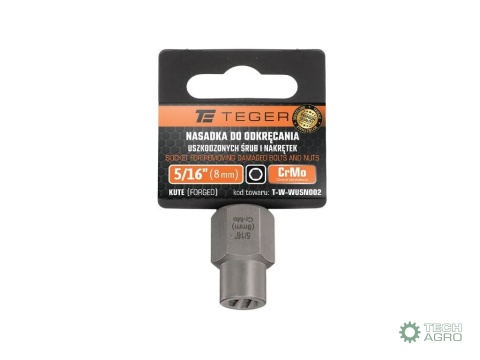 Nasadka do odkręcania uszkodzonych śrubi nakrętek, (8 mm) - kute/ stal Cr-Mo, Teger Nasadka do odkręcania uszkodzonych śrubi nakrętek, (8 mm) - kute/ stal Cr-Mo, Teger