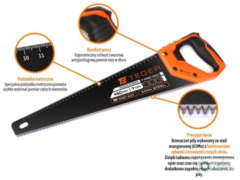 Piła ręczna do drewna (PŁATNICA), 450mm, Teger