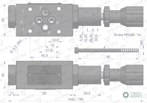 Zawór redukcyjny płytowy CETOP 3 NG6(linia P - nastawa 35-140 bar) VOIMA