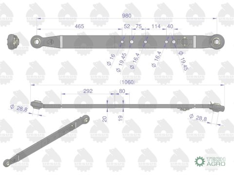 Cięgło dźwignia dolna (L-980mm) MF-255, 3512, 3514 MF3 ORYGINAŁ URSUS Cięgło dźwignia dolna (L-980mm) MF-255, 3512, 3514 MF3 ORYGINAŁ URSUS