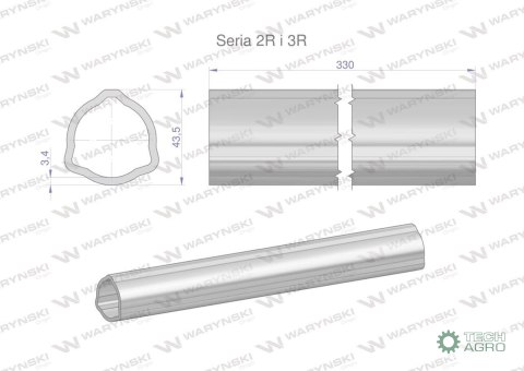 Rura zewnętrzna Seria 2R i 3R do wału 460 przegubowo-teleskopowego 43.5x3.4 mm 335 mm WARYŃSKI