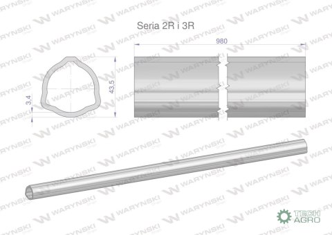 Rura zewnętrzna Seria 2R i 3R do wału 1110 przegubowo-teleskopowego 43.5x3.4 mm 985 mm WARYŃSKI