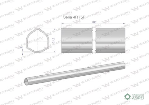 Rura zewnętrzna Seria 4R i 5R do wału 910 przegubowo-teleskopowego 51.5x3 mm 785 mm WARYŃSKI