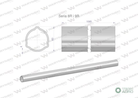 Rura zewnętrzna Seria 8R i 9R do wału 1210 przegubowo-teleskopowego 63x4 mm 1085 mm WARYŃSKI Rura zewnętrzna Seria 8R i 9R do wału 1210 przegubowo-teleskopowego 63x4 mm 1085 mm WARYŃSKI