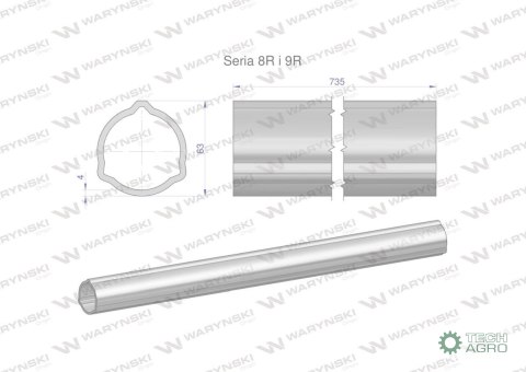 Rura zewnętrzna Seria 8R i 9R do wału 860 przegubowo-teleskopowego 63x4 mm 735 mm WARYŃSKI